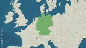 Zoom in to the map of Germany with text, textless, and with flag