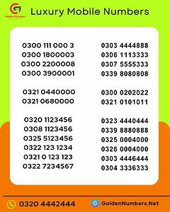Golden Numbers For Sale Call/Whatsapp: 0320-4442444 ✅ Biometric verification ✅ Payment after SIM activation ✅ 100% Secure ✅ Payment on Franchise ☎️ 0320 4442444 🌐 https://www.GoldenNumbers.Net/#ExoticCars #BillionaireRides #YachtLife #MegaYacht #LuxuryTravel #PrivateJet #LuxuryHomes #Mansions #DreamHome #LuxuryRealEstate #PenthouseLife #ArchitectureLovers #BillionaireHomes #LuxuryTravel #PrivateVillas #FiveStarTravel #VIPExperience #JetSetLife #FirstClass #LuxuryResorts #VIPLifestyle #LuxuryEve
