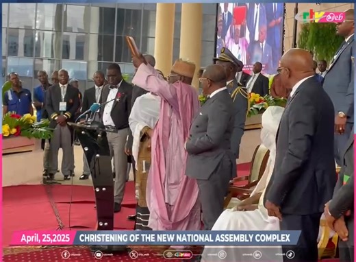 39K views · 513 reactions | #Parliament House Speaker of the National Assembly, Rt Hon. Cavayé Yéguié Djibril hands over the Commemorative Documents of the New National Assembly Complex « Paul Biya Glass House » to the Prime Minister for transmission to the Head of State, President Paul Biya. | CRTVweb | Facebook