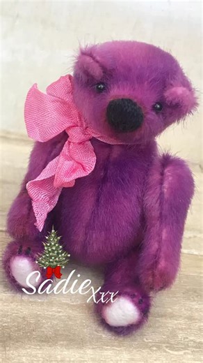 www.theoldfollybears.com Introducing Sadie, an exquisite miniature artist bear from my Old Folly Bears workshop. Each stitch is sewn by hand to bring out her unique personality, making her a truly special collectible. With her vibrant ultra-violet coloring and mottled pinks, Sadie adds a touch of whimsy to any space. Award-winning artistry ensures that Sadie is not just a bear, but a cherished heirloom. #theoldfollybears #miniatureteddybear #teddy #artistbears #teddybear #bearartist #miniaturear