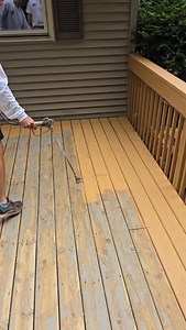 We restored this deck using Sherwin-Williams SuperDeck in Solid Cedar ✨. The flats were sprayed out and then back brushed to ensure full coverage and a consistent finish, giving the wood long-lasting protection and a sharp look. | Hillis Brothers Painting