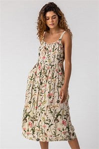 Floral Print Button Down Sun Dress in Ivory - Roman Originals UK