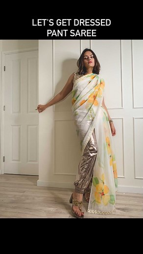Shraddha Singh on Instagram: "Ever tried pant saree? 杖 Saree @love.to.smudge Top @atbeirut Pant @pinkoofficial Shoes @fizzygoblet"