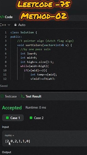 leetcode-75|Method -02|Day-03|#dsa #lyrics #coding