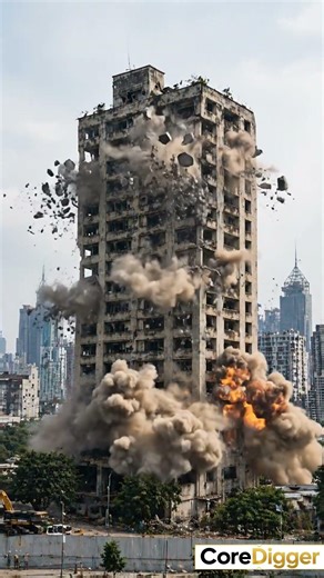 Satisfying Demolition: Old Building Blown Away in Seconds! #shorts #ai #construction #engineering