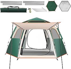 Camping Tent Large Tent 87" L 73" W 40" H with Instant Setup Outdoor Tent with 2 Doors,3 Windows,Removable Rainfly, Hexagonal Moisture-Proof Pad and Carry Bag,4/6/8 Person Weatherproof