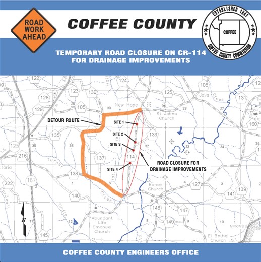 Coffee County highways closed next week