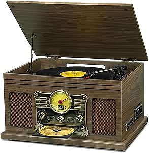 Bluetooth Record Player 10 in 1,FEKTIK 3-Speed Turntable for Vinyl with Speakers, LP to MP3 Converter, CD, Cassette Player, FM Radio, Wireless Streaming | Wooden