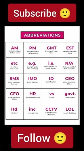 English Speaking Abbreviation|Most Common Abbreviations #shortsfeed #shortsviral #shorts #shortforms
