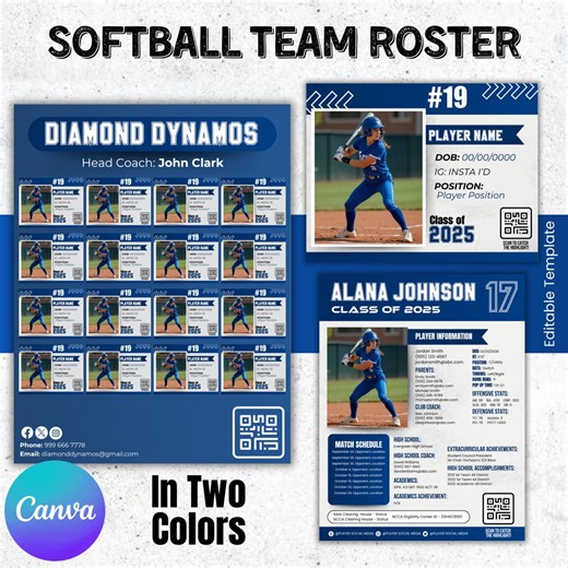 16 Player Travel Team Roster, Sports Profile Sheet Template, Softball Profile Template, Softball Roster College Recruiting, Sports Resume - Etsy
