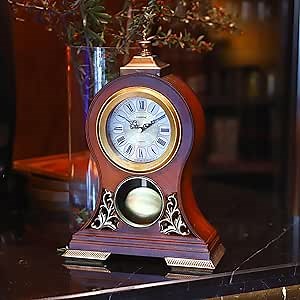 Table Clock 15''H Mantel Clock with Pendulum Roman Numeral Antique Desk Clock for Bedroom Living Room Indoor for Home Decor