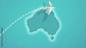 Travel Discover Visit Australia Airplane Flying over Australia Map 4K Motion Graphics Animation