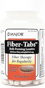 MAJOR Fiber-Tabs 625 Mg Tablets - Fiber Therapy for Regularity - Occasional Constipation Relief for Adults - 90 Count (2 Pack)
