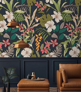 Tropical Wallpaper Peel and Stick Removable or Traditional Flowers and Leaves Vibrant Accent Wallpaper - Etsy