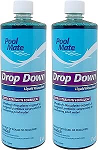 Pool Mate 1-Quart 2-Pack Premium Drop Down Liquid Flocculant, Pool Clarifier, Made in USA