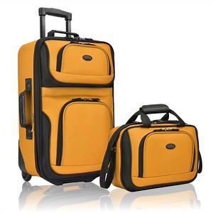 U.S. Traveler Rio Rugged Fabric Expandable Carry-on Luggage, 2 Wheel Rolling Suitcase, Orange, 2-Piece