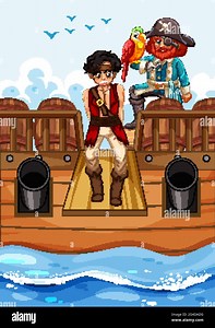 Pirate concept with a boy cartoon character walking the plank on the ship isolated illustration Stock Vector Image & Art - Alamy