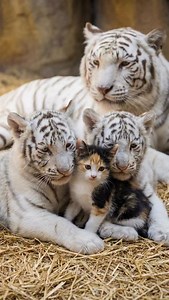 Day 3: They still think I’m a very small, odd-looking tiger. The grooming is a bit aggressive, but the cuddles are top-tier. Just don’t make eye contact with Mom in the back... 😹🐯❤️🥺 #cat #kitten #kitty #tiger #animals | Wish Ai Creator