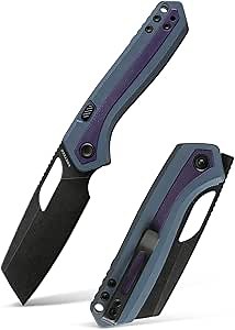 Vosteed Kroc EDC Pocket Knife - 2.99" 14C28N Black Stonewash Blade, Sheepsfoot - Top Liner Lock, Blue Inslays Purple G10 Handle - Camping, Hunting Knives - A1807