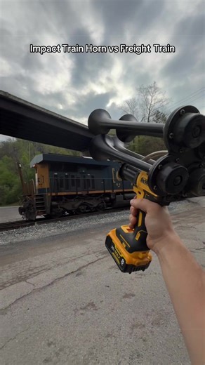 Impact Train Horn vs Freight Train! #airhorn #train #trainhorn #impacttrainhorns #dewalt