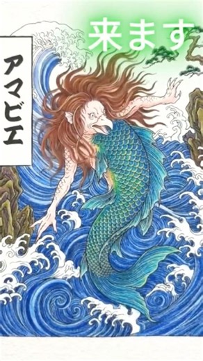 【AI浮世絵】5秒後来ます！豹変！動き出す大人の塗り絵：アマビエの怪 / Yokai AI Art