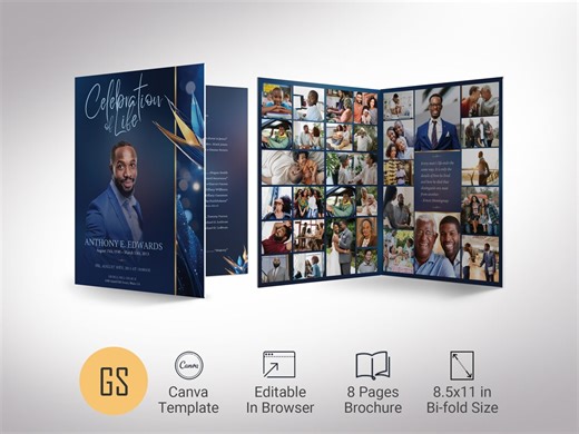 Blue Funeral Program Template: Paradise Celebration of Life Obituary (canva, 8 Page 8.5x11 Digital) - Etsy