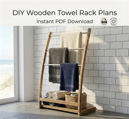 DIY Wooden Towel Rack Plans PDF | Freestanding Bathroom Ladder Stand | Modern Home Decor - Etsy