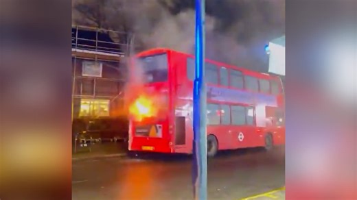 Footage shows smoke pouring from London bus on fire
