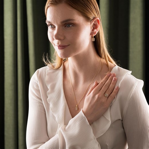 Baguette Zircon Jewelry Set - Minimal Halo Trio, Matching Necklace Earrings Ring, Valentine's & Anniversary Gift - Etsy