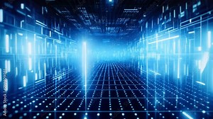 Digital lines and connection points move in space. network structure bright future technology background