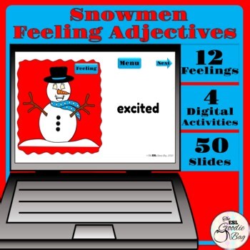 Feelings Adjectives Snowmen | Digital Task Cards | ESL Beginners