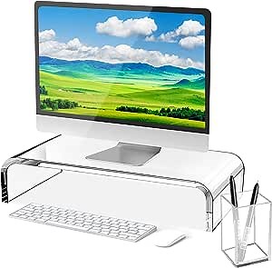 Acrylic Computer Monitor Stand - Clear Monitor Stand Riser, Desk Monitor Stand, Acrylic Monitor Stand, Computer Stand for Desktop Monitor, Computer Monitor Riser for Laptop, PC, Multimedia