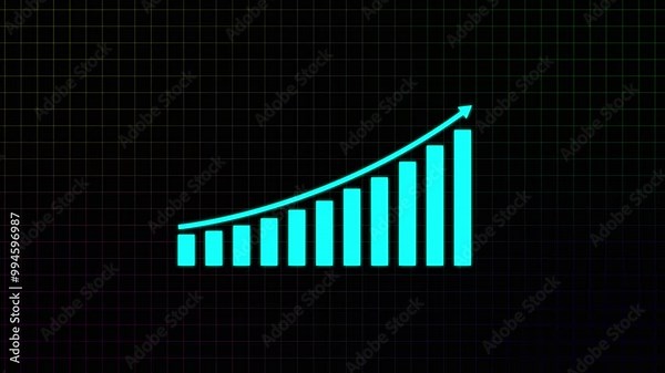 Business growth and business success glowing graph presentation on black background ,Financial data and diagrams showing a steady increase in profits, growing charts. Business digital trend concept.