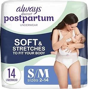 Always Discreet Postpartum and Adult Incontinence Underwear for Women, Small/Medium, Maximum Protection, 14 Count
