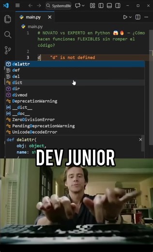 NOVATO vs EXPERTO en Python 😱🔥 — ¿Cómo hacen funciones flexibles sin romper el código? . Muchos principiantes crean funciones con demasiados parámetros fijos. El experto usa **kwargs para aceptar diccionarios completos de forma elegante. . Clave para trabajar con configuraciones, JSON, APIs y código escalable. . Reto: ¿Quieres un VS sobre *args vs **kwargs, validación de parámetros o funciones dinámicas? 👇 . #python #pqratiiiiiiiiiii #kwargs #funciones #pythontips