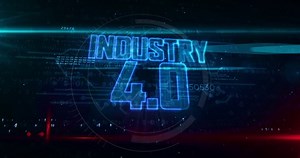 Industry 4.0 concept, artificial intelligence, robotic and modern factory loop. Futuristic abstract 3d rendering animation.