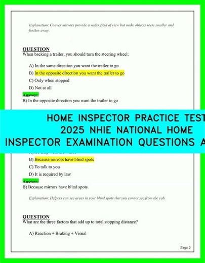 Home Inspector Practice Test 2025 | NHIE National Home Inspector Exam Questions & Answers Updated+