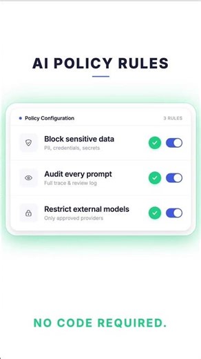 Most "AI governance" products require a developer to change a single rule.