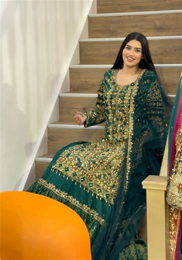 Exquisite Green Kameez with Lehenga Outfit by 7AATRANG