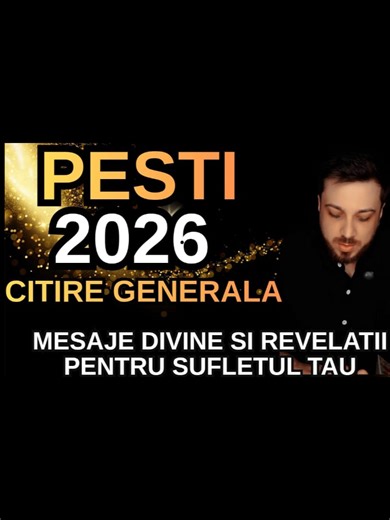 Etalare Tarot Generală pentru Pești – Predicții 2026 ♓ Anul 2026 este pentru tine un an de vindecare profundă, închidere de cicluri karmice și trezire spirituală. Peștii sunt chemați să lase în urmă sacrificiile inutile, confuzia și durerile vechi, pentru a păși într-o etapă de claritate, pace și reconectare cu divinul. Tarotul îți dezvăluie ce se eliberează, ce se transformă și ce destin nou se conturează în acest an magic. 🔮 În această etalare intuitivă vei descoperi: 💫 Ce rană sufletească s