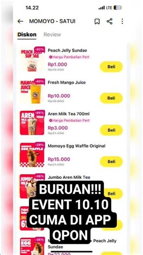 Download App Qpon Dan Masukkan Kode (ADCAB8) dapatkan Banyak promo lainnya! Buruan Cobain sekarang!