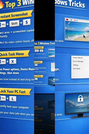 Top 3 🔥 🚀Windows Keyboard Shortcuts | Best Windows Tricks to Boost Productivity #excel #exceltips