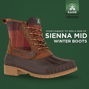 Are you in need of a new pair of boots? Well, you’re in luck because we're giving away with a pair of Sienna Mid women's winter boots from our Kamik Heritage 1898 collection. Who's going to be the lucky winner? 🍁 Click here for a chance to win today: http://bit.ly/2CeHVrq No purchase necessary. See official rules for details http://bit.ly/2NfCnn3. | Kamik