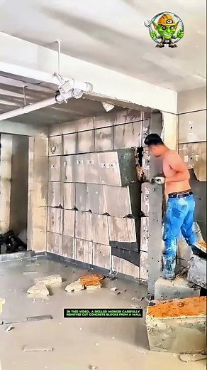 Removing Concrete Blocks from Wall | Construction and Demolition Work