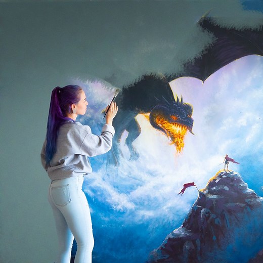 Last year we decided to paint our new office wall with a Dragon mural!😱 By far the biggest painting I have ever done!! 😮‍💨 A lot of fun though!! We are getting a new office space now, what should we paint there? | Nerdforge
