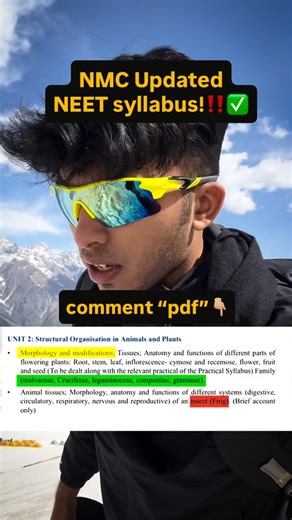 Soumyarup | NEET on Instagram: "COMMENT “pdf” for NEET syllabus🚨‼️ How to SCORE 360/360 in NEET biology‼️🗣️ NCERT toh padhoge hi but must follow 👇🏼 • Solve PW Library questions rigorously: Topic-wise, Multiple Concept, Learning Plus, NCERT Exemplar, DOPA • Repeat last 10 years PYQs 5–6 times • Revise Biology at least 30 times • Give a mock test after every revision • Stay consistent throughout the year NCERT + Revision + Consistency = 360/360 #neetaspirants #neet #mbbs #neetstrategy"