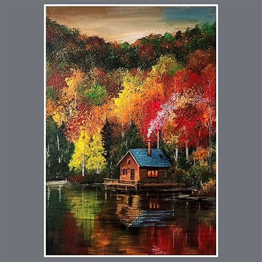 201K views · 4.7K reactions | acrylic painting house on the lake color used : white, yellow ochre, black, orange, carmine, ivy green, green light canvas : 16cm x 23cm #acrylicpainting #artwork #paintingart #landscapepainting #fblifestyle | El Drawing Arts | Facebook