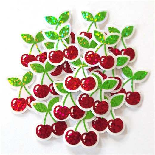 Red Cherry Sticker Set, Glitter Vinyl Decals for Crafts, One Inch, Choose Amount - Etsy