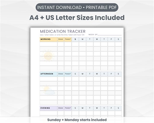 Medication Tracker | Medication Log Printable | Weekly Medicine Schedule | Vitamin and Supplements | Medicine List for Nurses & Caregivers - Etsy