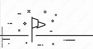 Flag. White flag waving, checkbox, pennant, bannerette, colors, ensign, flagpole, flagstaff. Staff concept. One line drawing animation. Motion design. Animated technology logo. Video 4K